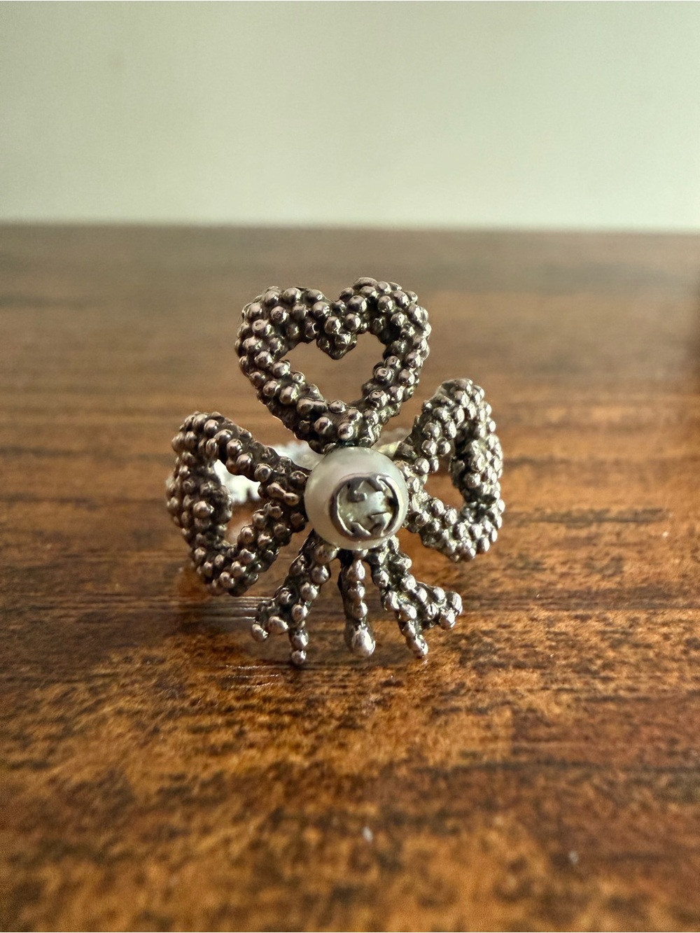 GUCCI Interlocking G Pearl Silver 925 Heart Ring